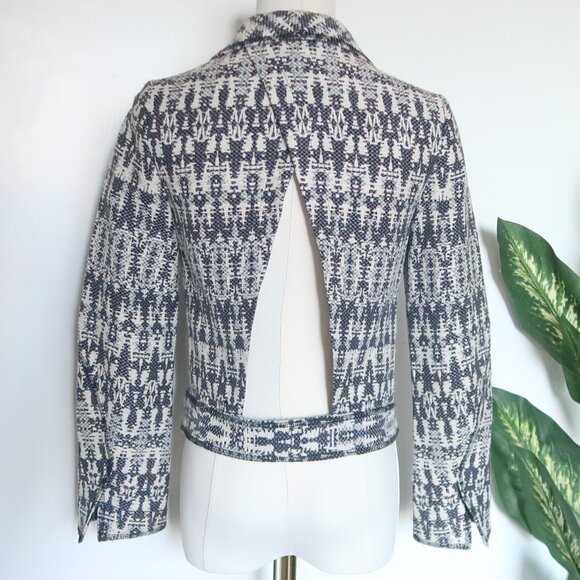 Derek Lam 10 Crosby Tweed Cropped Open-Front Long Sleeve Cutout Jacket Blazer 0 - Picture 3 of 13